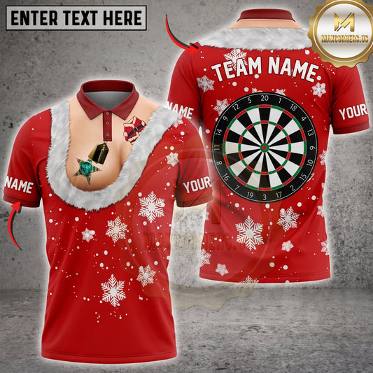 Maxcorners Darts Funny Red Christmas Dress Canadian Maple Leaf Dartboard Personalized Name 3D Unisex Shirt
