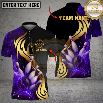 Maxcorners Bowling Strike Thunder Lightning Multicolor Customized Name, Team Name 3D Shirts