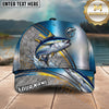 Maxcorners Fishing Olive Silver Curved Line Water Splash Personalized Name 3D Cap (12 Fish Species)