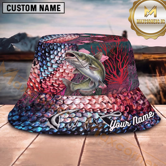 Maxcorners Fishing Colorful Coral Reef Fish Scale Pattern Personalized 3D Bucket Hat (13 Fish Species)