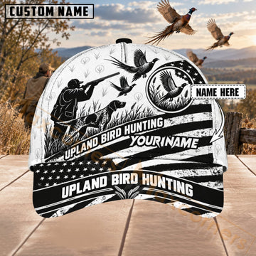 Maxcorners Upland Bird Hunting Monochrome Pheasant & Feather Personalized Name 3D Cap