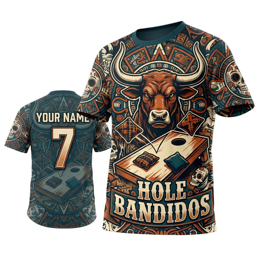 Maxcorners Cornhole Hole Bandidos Bull Personalized Name 3D Unisex Shirt