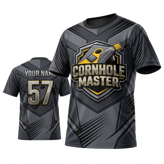 Maxcorners Cornhole Master Gray Gold Personalized Name 3D Unisex Shirt