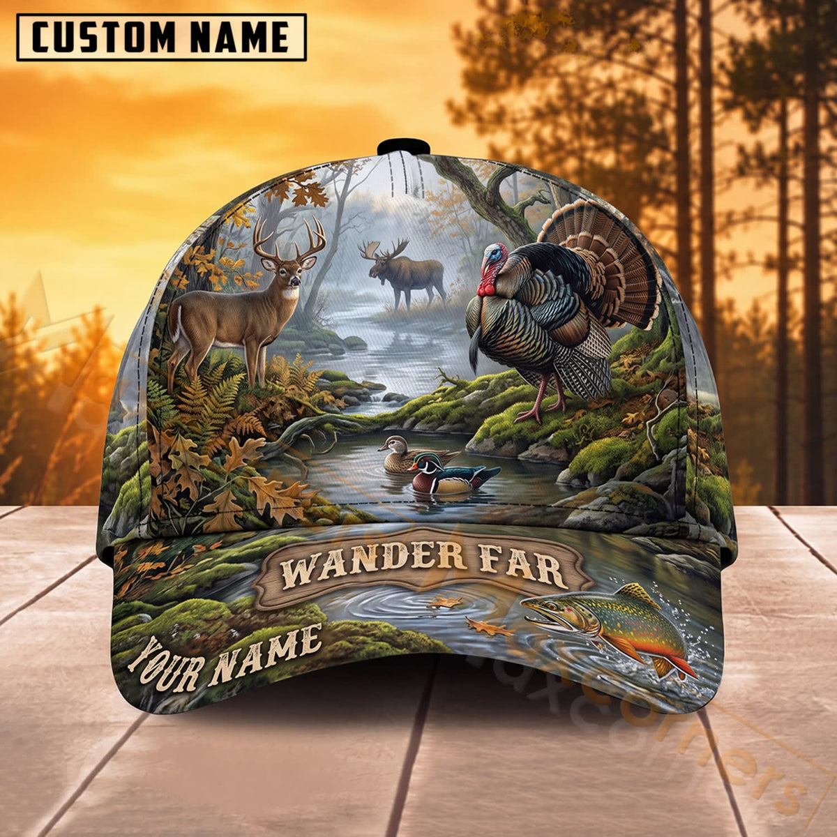 Maxcorners Turkey Hunting Woodland Wanderfear Personalized Name 3D Cap