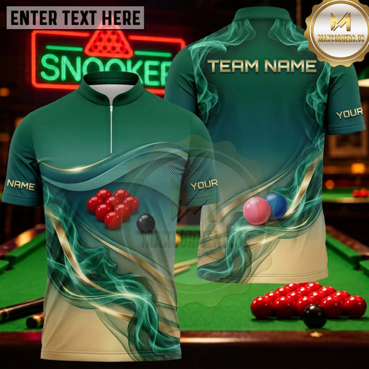 Maxcorners Snooker Emerald Green Teal Smoky Wave Personalized Name 3D Unisex Shirt