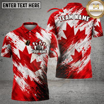 Maxcorners Bowling Canada Flag Dynamic Brush Stroke Personalized Name 3D Unisex Shirt