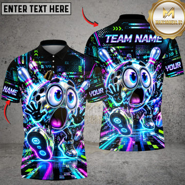 Maxcorners Bowling Crazy Bowling Ball Monster Purple Neon Personalized Name 3D Unisex Shirt
