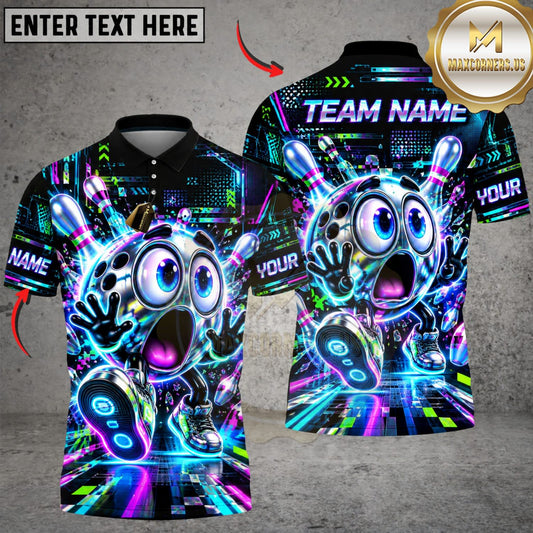 Maxcorners Bowling Crazy Bowling Ball Monster Purple Neon Personalized Name 3D Unisex Shirt