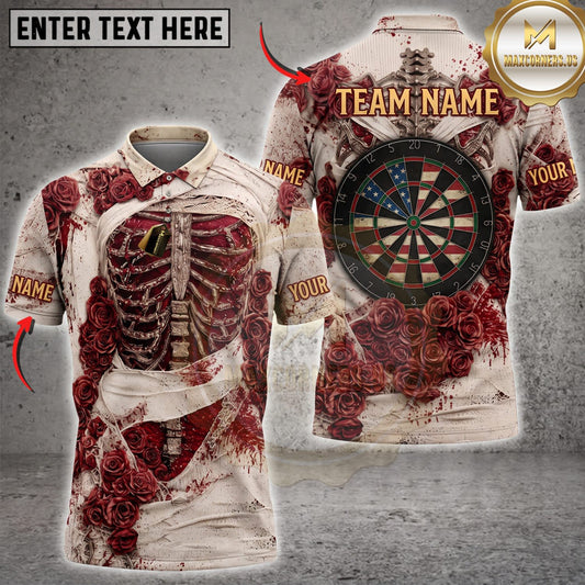 Maxcorners Darts Scary Bloody Skeleton Rib Cage Classic Dartboard Personalized Name 3D Unisex Shirt