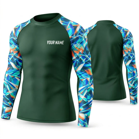 Maxcorners Personalized Ocean Art Forest Green Shirt with Aqua Surf Pattern Sleeves 3D All Over Printed Shirts, Best Gifts for Ocean Lovers