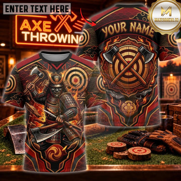 Maxcorners Axe Throwing Fiery Viking Battle Warrior Personalized Name 3D Unisex Shirt