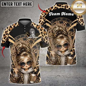 Maxcorners Darts Leopard Girl Coffee Vibe Personalized Name 3D Unisex Shirt
