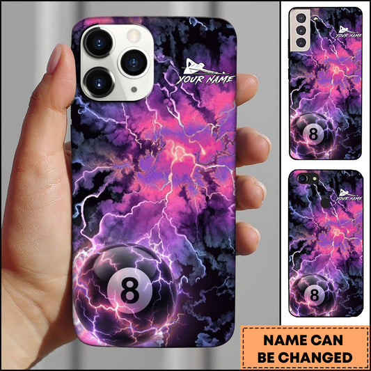 Maxcorners Billiards Purple Pink Lightning Storm 8 Ball Personalized Name Phone Case