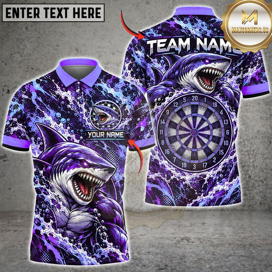 Maxcorners Darts Furious Shark Mascot Ocean Waves Target Board Splash Graphic Multicolor Customized Name, Team Name 3D Shirts
