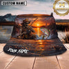 Maxcorners Skeleton Angler Fishing Sunset Personalized Name 3D Bucket Hat (12 Fish Species)