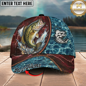 Maxcorners Fishing Red Lightning Water Texture Rope Personalized 3D Cap (12 Fish Species)