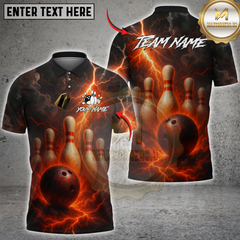 Maxcorners Bowling Lightning Fire Ball And Pins Multicolor Customized Name, Team Name 3D Shirts