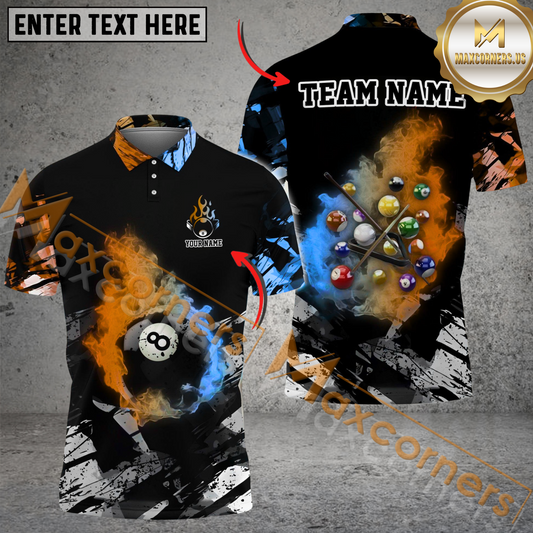 Maxcorners Billiards Ball 8 Dust Flame Multicolor Options Personalized Name 3D Shirt (4 Colors)
