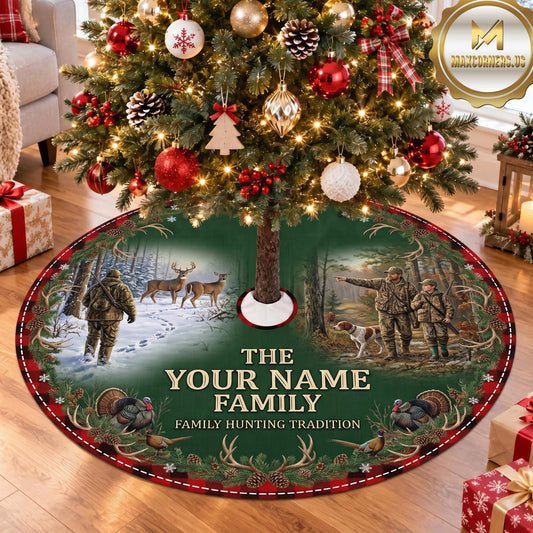 Maxcorners Hunting Father Child Forest Family Personalized Name 3D Christmas Tree Skirt