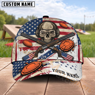 Maxcorners Trap & Skeet Shooting Patriotic Skull Flying Clays Personalized Name 3D Cap