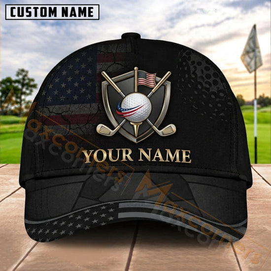 Maxcorners Golf Black Crossed Clubs Ball Personalized Name 3D Cap