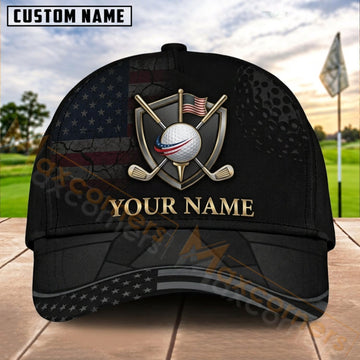 Maxcorners Golf Black Crossed Clubs Ball Personalized Name 3D Cap