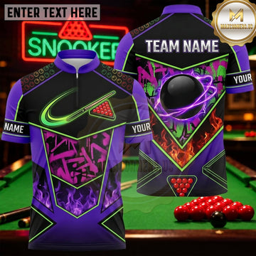 Maxcorners Snooker Black Purple Neon Graffiti Geometry Personalized Name 3D Unisex Shirt