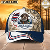 Maxcorners Dog Hunting And Duck Navy Blue White Camo American Flag Wave Personalized Name 3D Cap