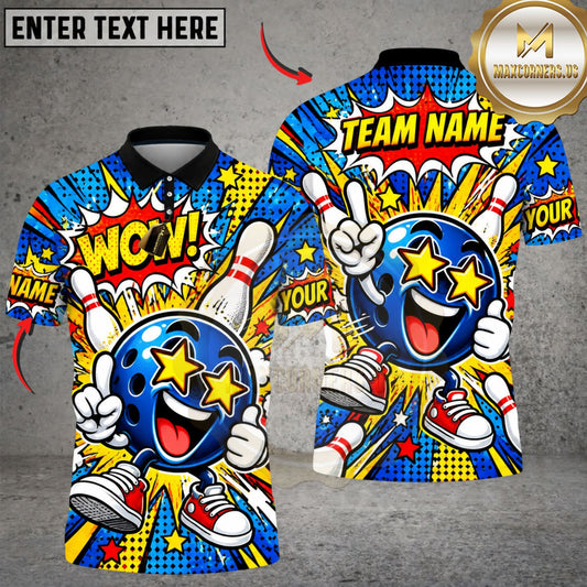 Maxcorners Bowling Cool Cartoon Bowling Ball Blue Yellow Graffiti Personalized Name 3D Unisex Shirt