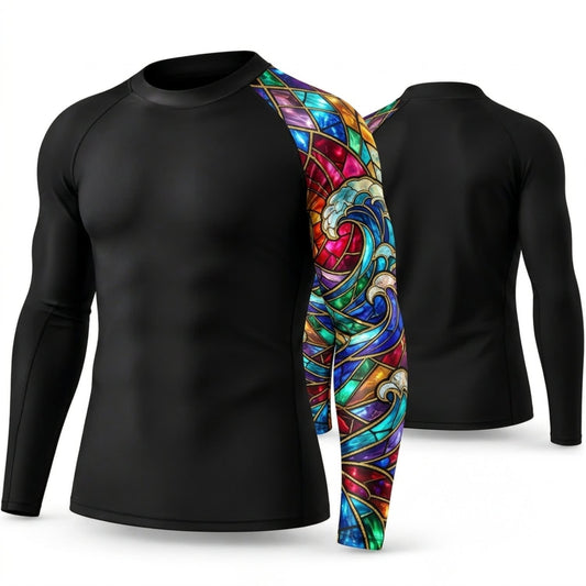Maxcorners Personalized Neon Tattoo Black Shirt with Multicolor Psychedelic Sleeve 3D All Over Printed Shirts, Best Gifts for Tattoo Lovers