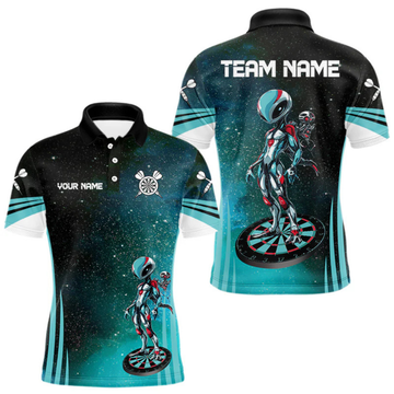 Maxcorners Turquoise Pattern Alien And Dartboards Custom Dart Shirts For Men, Dart Jerseys LM105