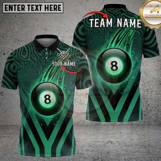 Maxcorners Billiards 8 Ball Green Flame Motion Multicolor Options Personalized Name, Team Name 3D Shirt (4 Colors)