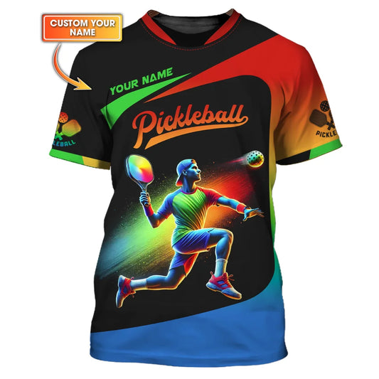 Maxcorners Custom Pickleball Player With Multicolor Effect T-Shirt, Gift For Pickleball Fan
