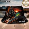 Maxcorners Skeleton Angler Fishing Orange Sunset Personalized Name 3D Bucket Hat (12 Fish Species)