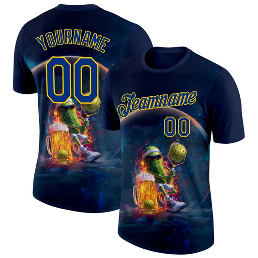 Maxcorners Pickle Mascot Drinking Beer Mug Fire Flames Cosmic Space Personalized Name 3D Unisex Shirt