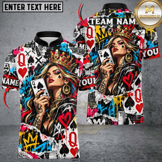 Maxcorners Darts Streetwear Queen Playing Cards Style Customized Name, Team Name 3D Shirts