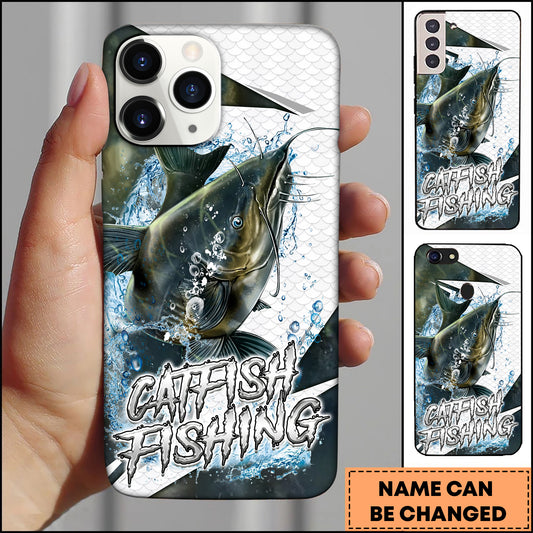 Maxcorners Catfish Fishing Silver Scale Water Splash Personalized Name 3D Phone Case