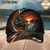 Maxcorners Fishing Skull Angler Orange Wave Personalized 3D Cap