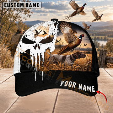 Maxcorners Upland Bird Hunting Black White Pheasant Skull Personalized Name 3D Cap