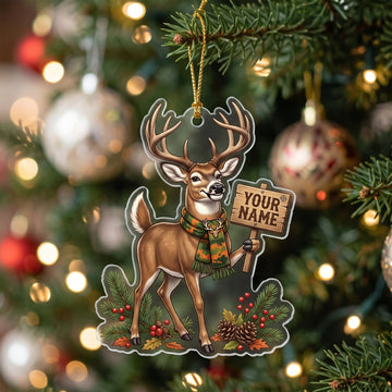 Maxcorners Deer Hunting Whitetail Buck Christmas Customized Name 3D Keychain And Ornament