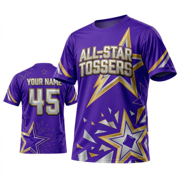 Maxcorners Cornhole All Star Tossers Purple Gold Personalized Name 3D Unisex Shirt