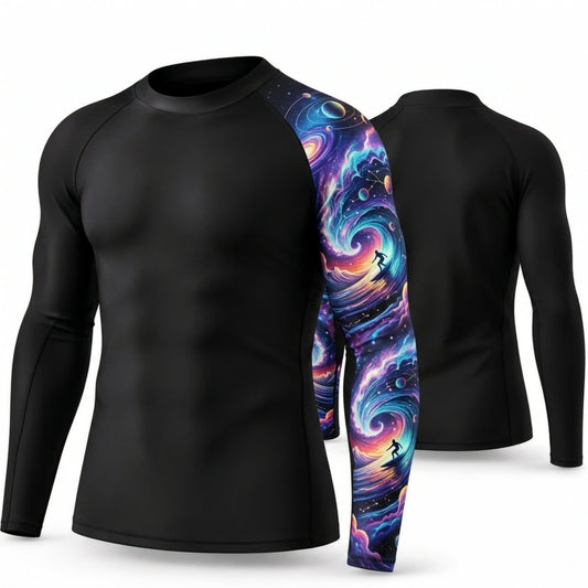Maxcorners Personalized Galaxy Art Black Shirt with Purple Blue Spiral Sleeve 3D All Over Printed Shirts, Best Gifts for Galaxy Lovers