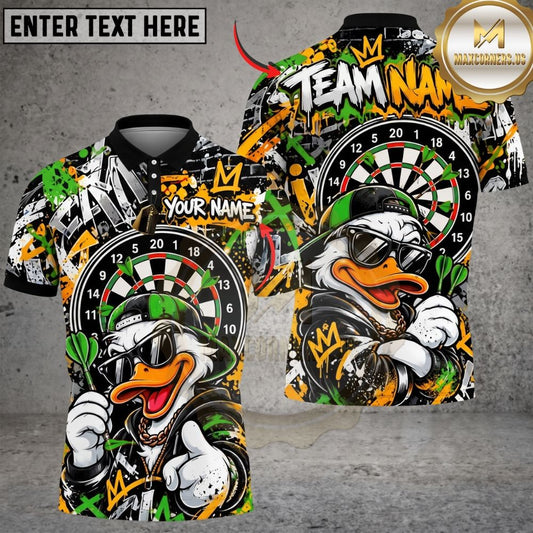 Maxcorners Darts Hip Hop Duck Mascot Sunglasses Thumbs Up Crown Target Board Artwork Multicolor Customized Name, Team Name 3D Shirts