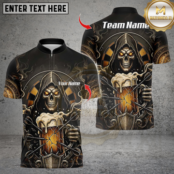 Maxcorners Darts Black Gold Reaper Skeleton Beer Personalized Name, Team Name 3D Shirt