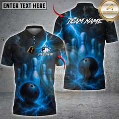 Maxcorners Bowling Lightning Fire Ball And Pins Multicolor Customized Name, Team Name 3D Shirts