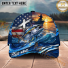 Maxcorners Fishing American Flag Sunset Wave Personalized Name 3D Cap (12 Fish Species)