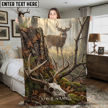 Maxcorners Whitetail Deer Forest Skull Hunting Scene Personalized 3D Blanket