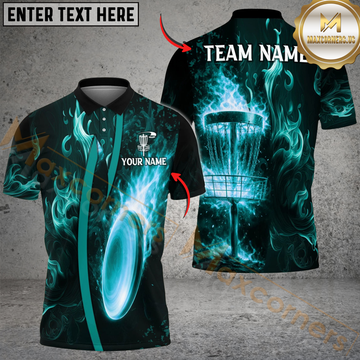 Maxcorners Electric Lightning Disc Golf Polo Personalized Name, Team Name 3D Shirt (4 Colors)