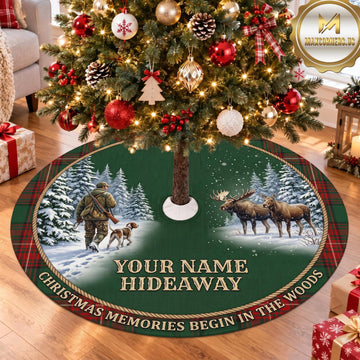 Maxcorners Hunting Deer Moose Hunting Memories Personalized Name 3D Christmas Tree Skirt