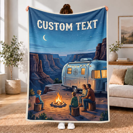 Maxcorners RVs Travel Trailer Canyon Adventure Campfire Custom Name 3D Blanket